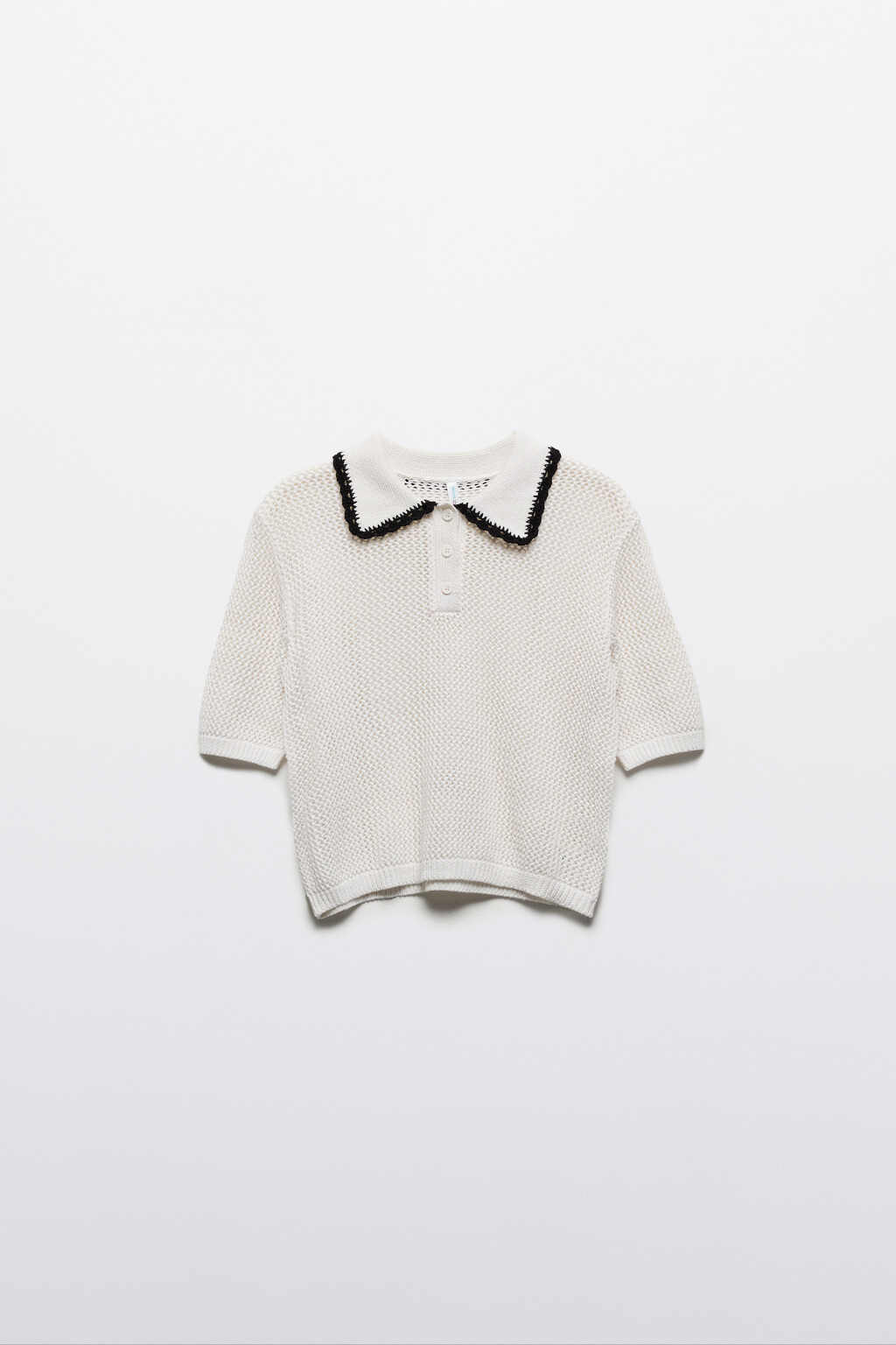 Джемпер-поло ажурный с короткими рукавами - цвет молочный - 7