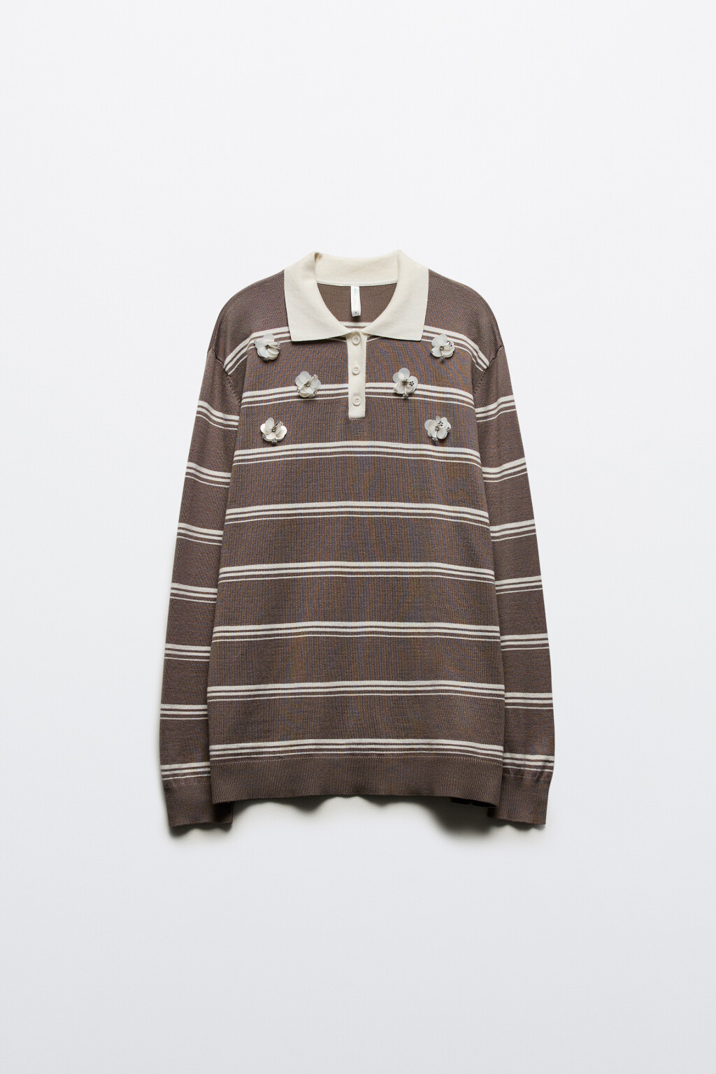 Джемпер-поло в полоску с цветочным декором - цвет бежевый - 7