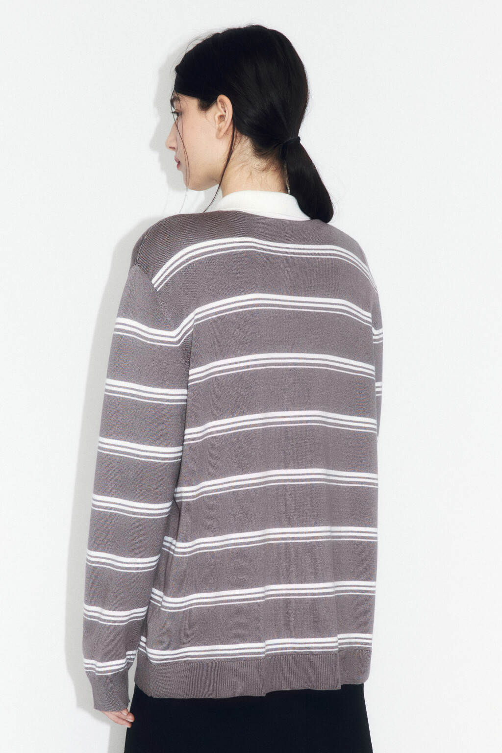 Джемпер-поло в полоску с цветочным декором - цвет бежевый - 3