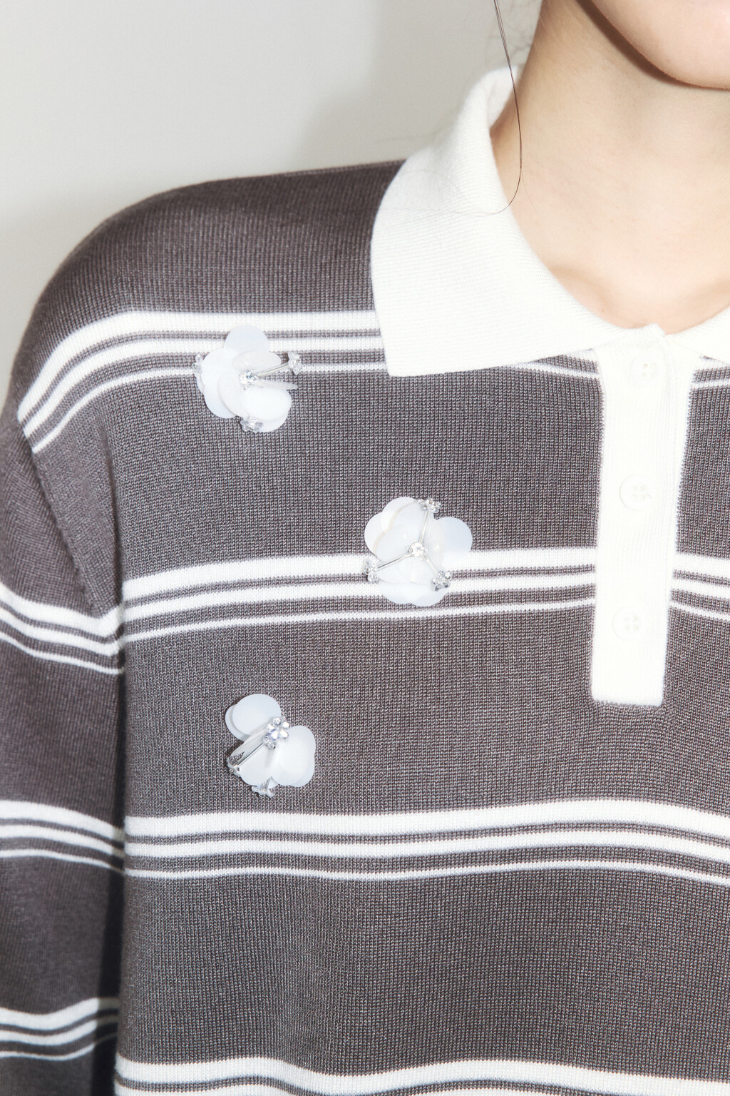 Джемпер-поло в полоску с цветочным декором - цвет бежевый - 5