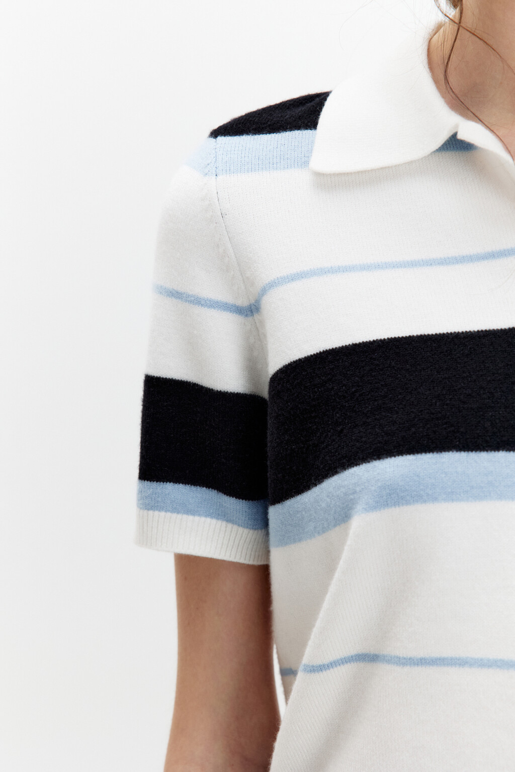 Футболка-поло вязаная укороченная в полоску - цвет синий - 6