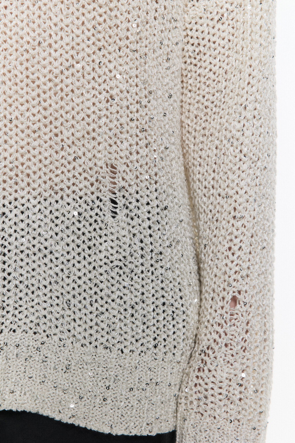 Джемпер вязаный в рубчик с пайетками - цвет молочный - 7