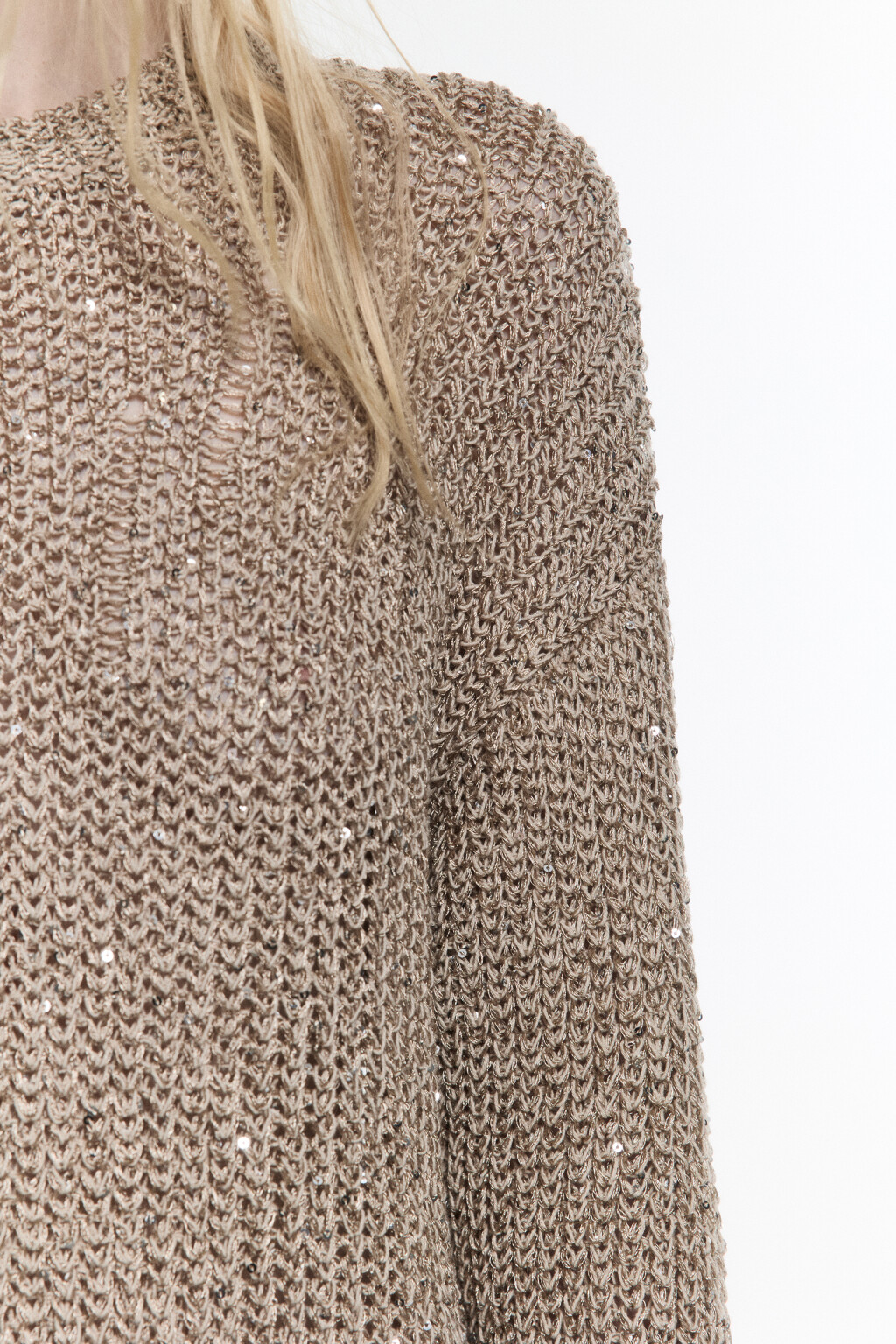 Джемпер вязаный в рубчик с пайетками - цвет бежевый - 7