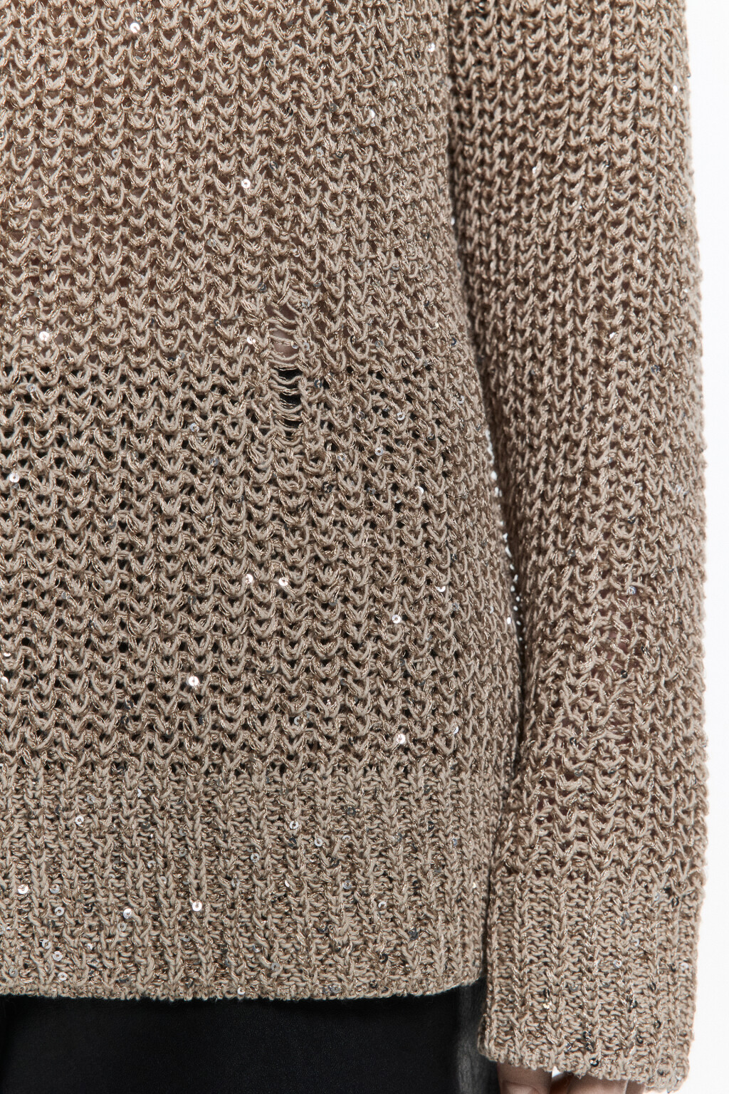 Джемпер вязаный в рубчик с пайетками - цвет бежевый - 8