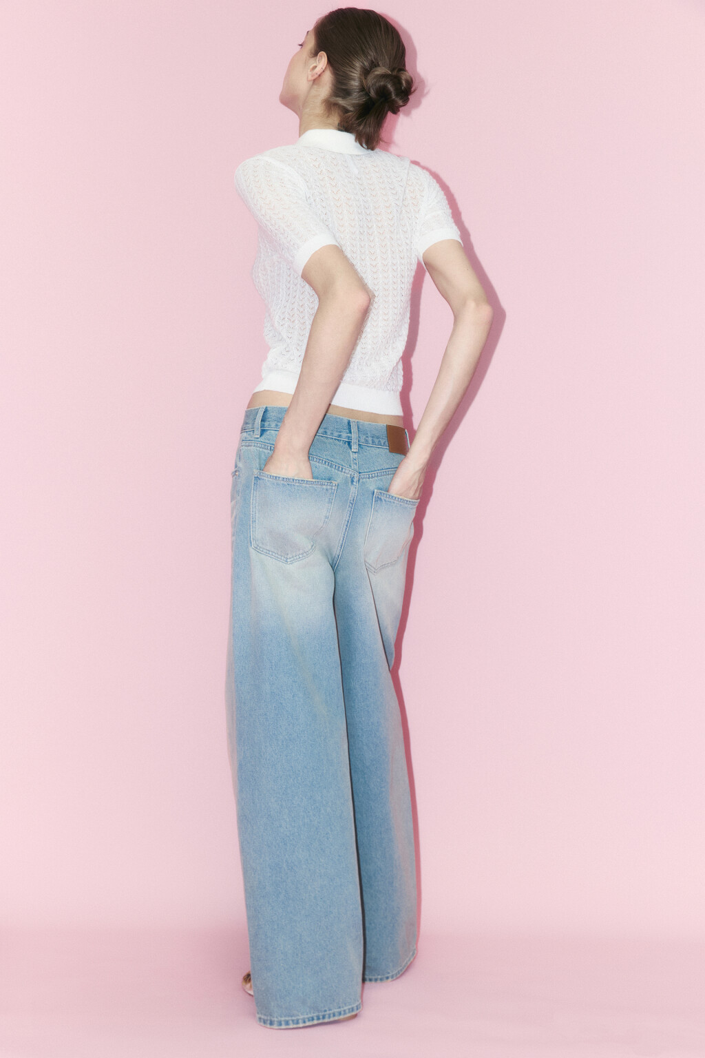 Джемпер вязаный ажурный с застежкой на груди - цвет молочный - 2