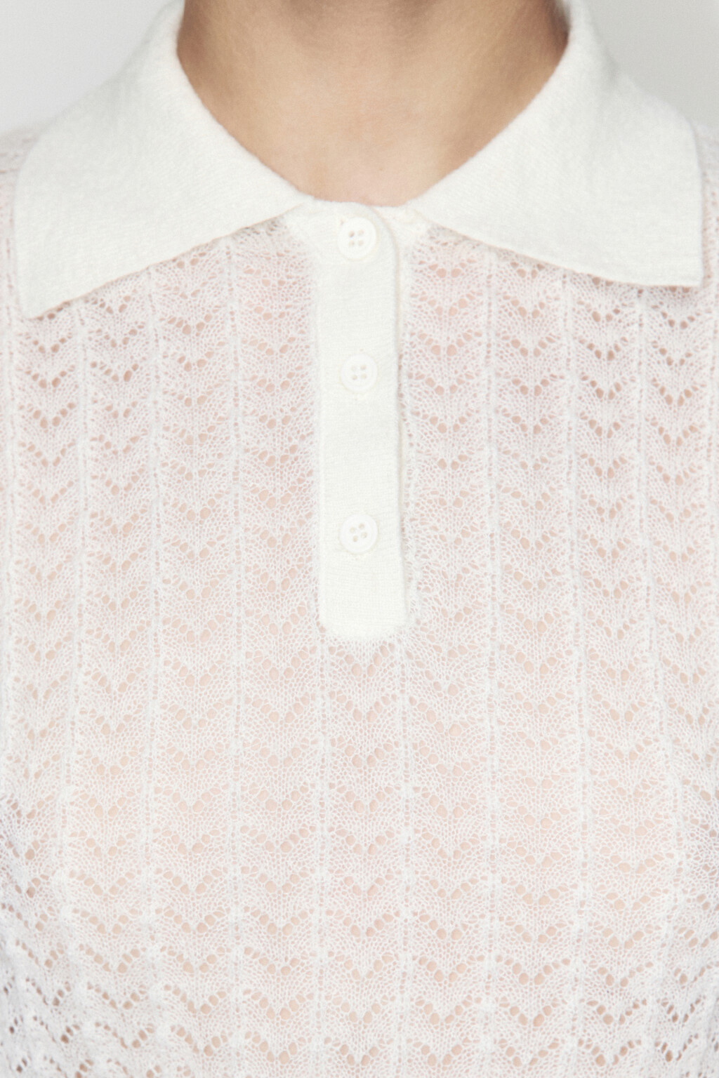 Джемпер вязаный ажурный с застежкой на груди - цвет молочный - 7