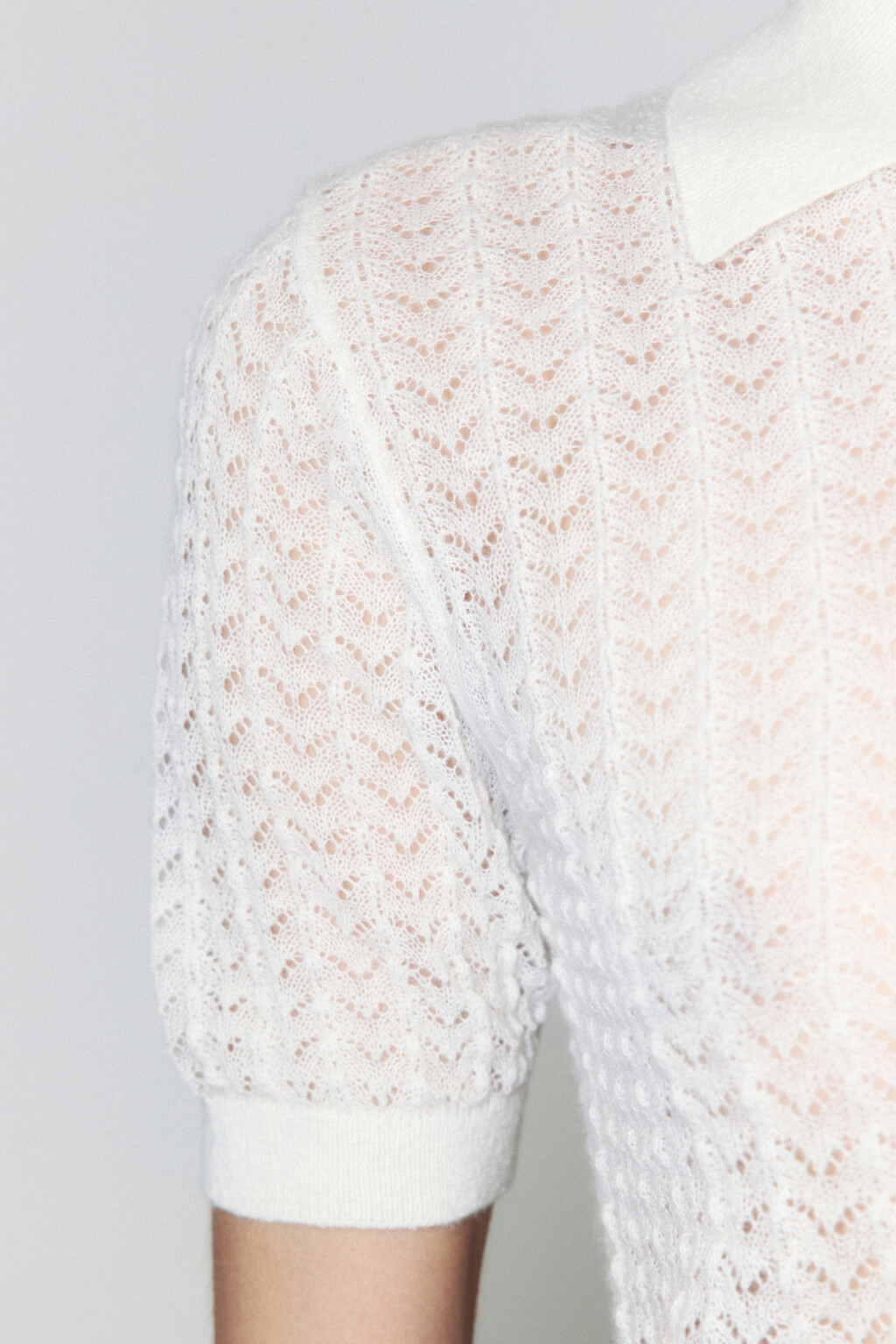 Джемпер вязаный ажурный с застежкой на груди - цвет молочный - 8