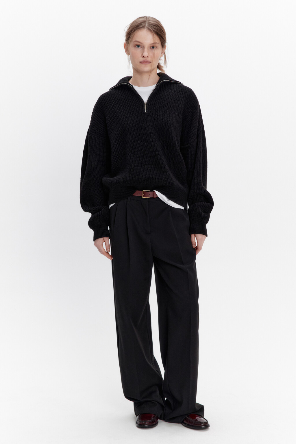 Свитер в рубчик с воротником на молнии - цвет черный - 6