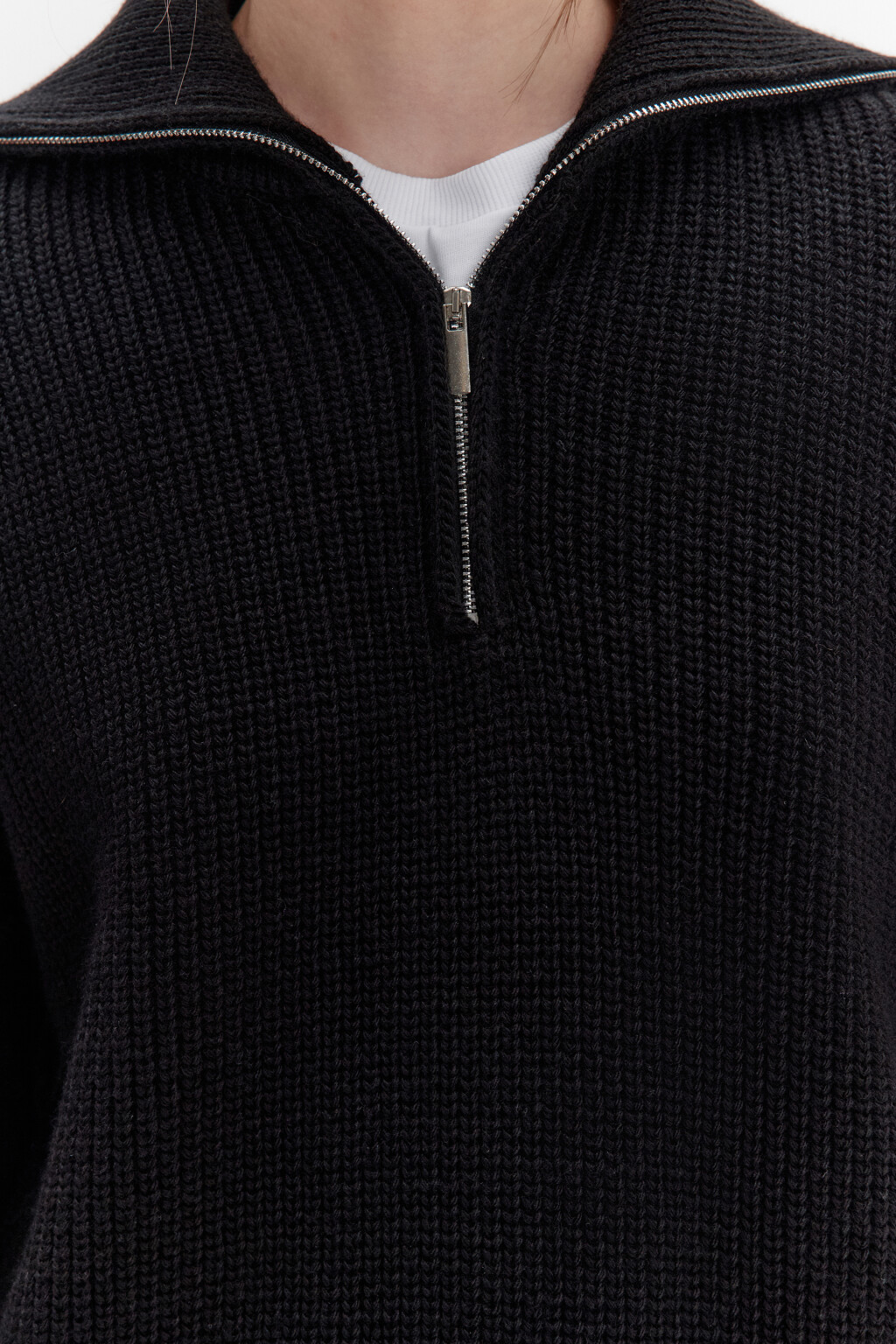 Свитер в рубчик с воротником на молнии - цвет черный - 7