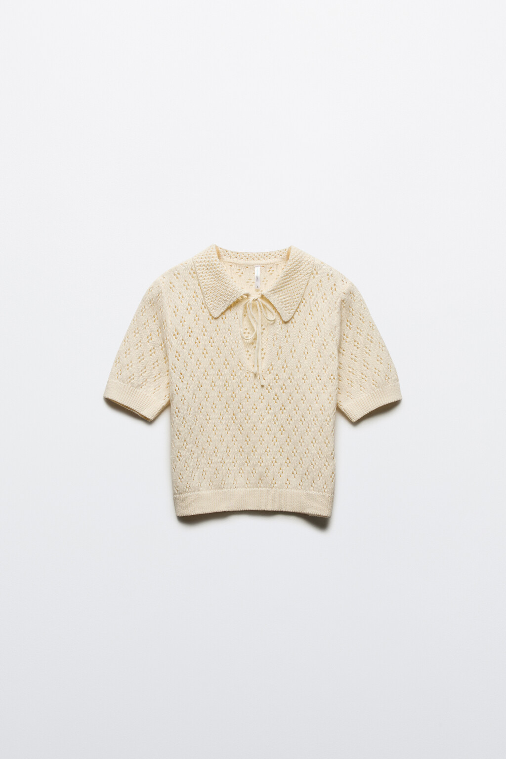 Джемпер вязаный ажурный с завязками на груди - цвет молочный - 12