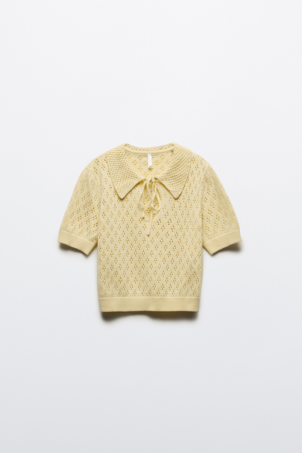 Джемпер вязаный ажурный с завязками на груди - цвет желтый - 10