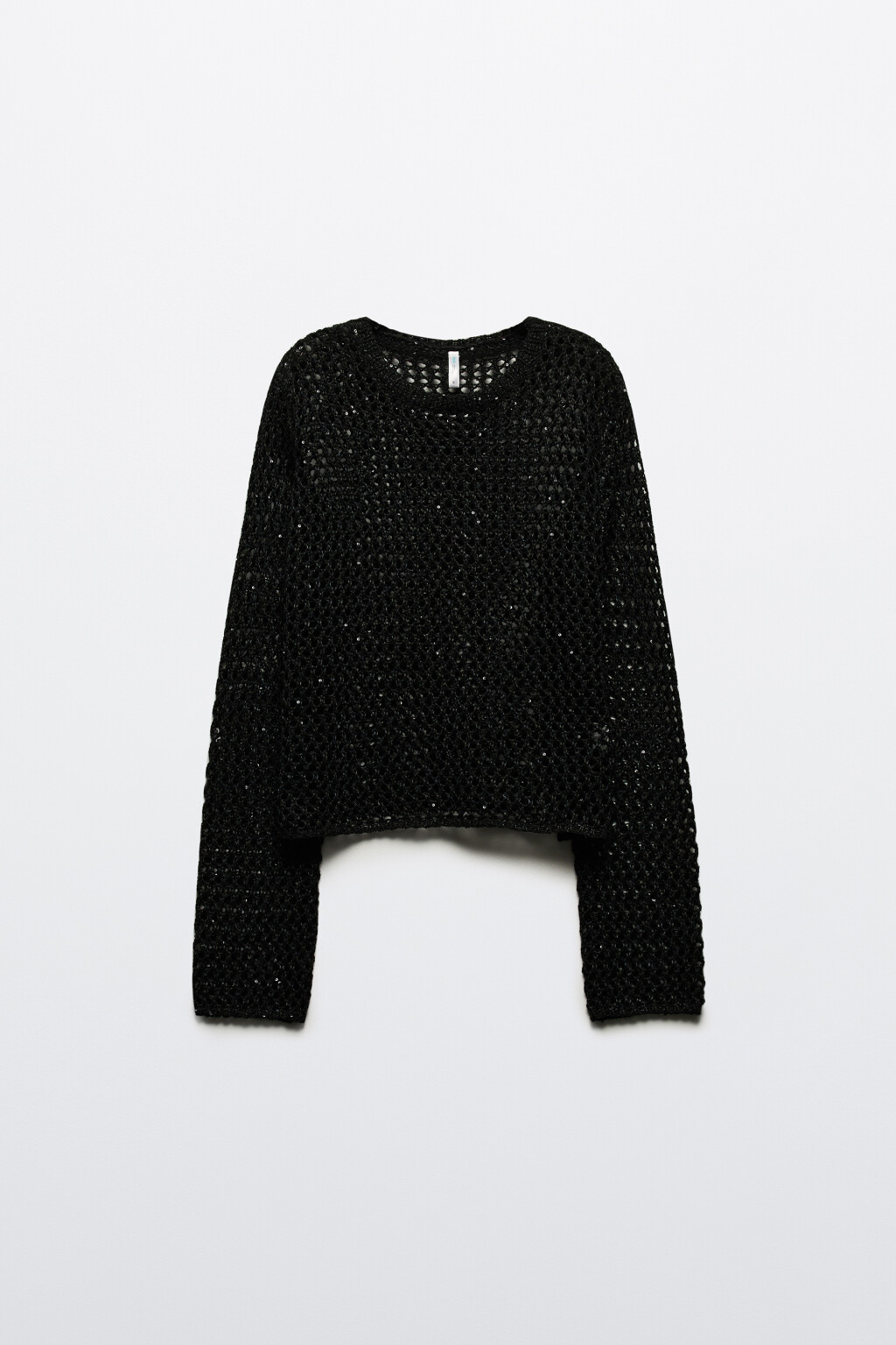 Джемпер-кроше ажурный с пайетками - цвет черный - 8