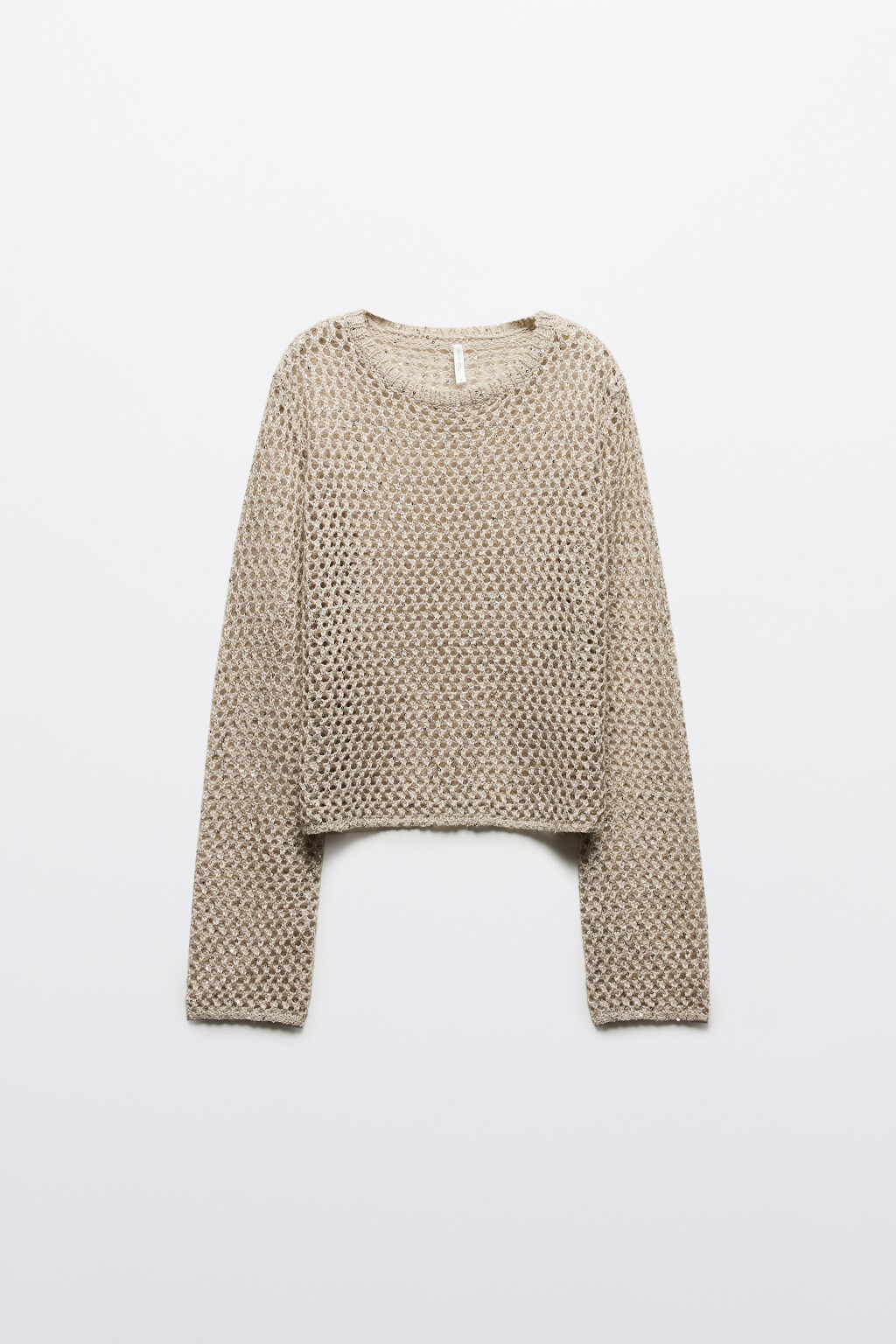 Джемпер-кроше ажурный с пайетками - цвет бежевый - 8