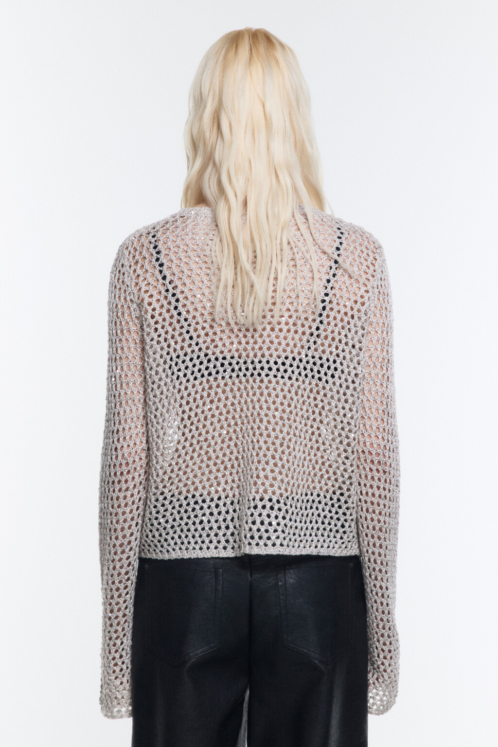 Джемпер-кроше ажурный с пайетками - цвет бежевый - 4