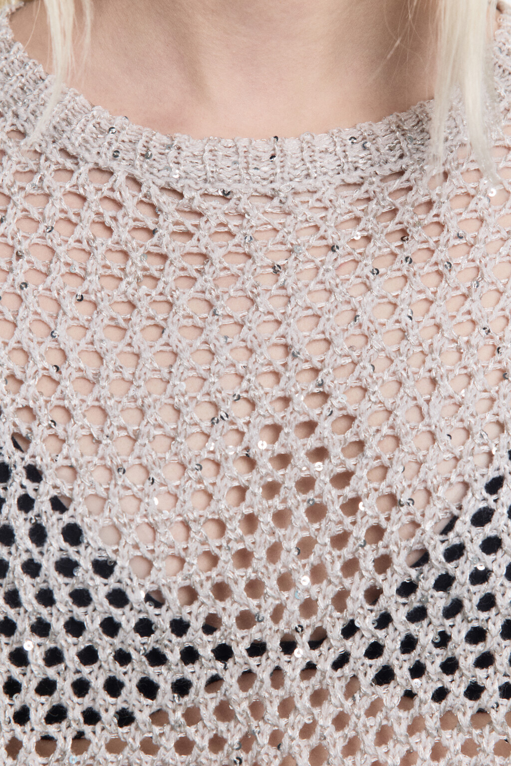 Джемпер-кроше ажурный с пайетками - цвет бежевый - 6