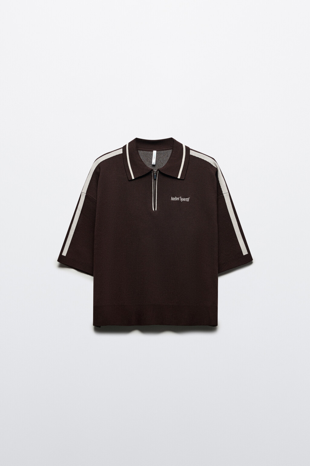 Футболка-поло вязаная с надписью на груди - цвет коричневый - 11