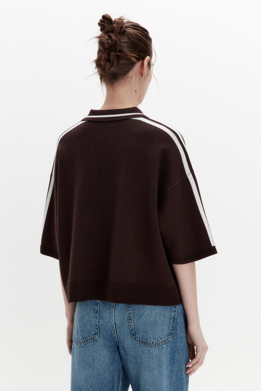 Футболка-поло вязаная с надписью на груди - цвет коричневый - 7
