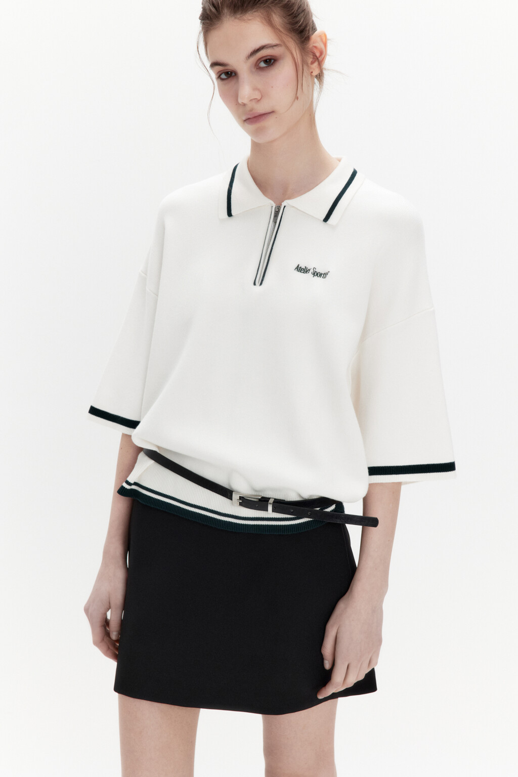 Футболка-поло вязаная с надписью на груди - цвет молочный - 4