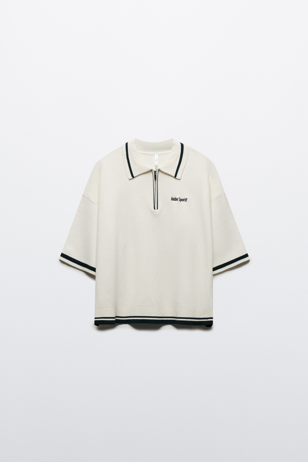 Футболка-поло вязаная с надписью на груди - цвет молочный - 11