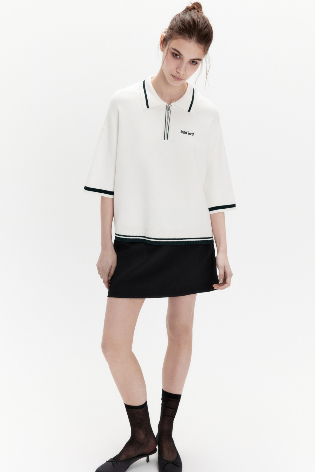 Футболка-поло вязаная с надписью на груди - цвет молочный - 5