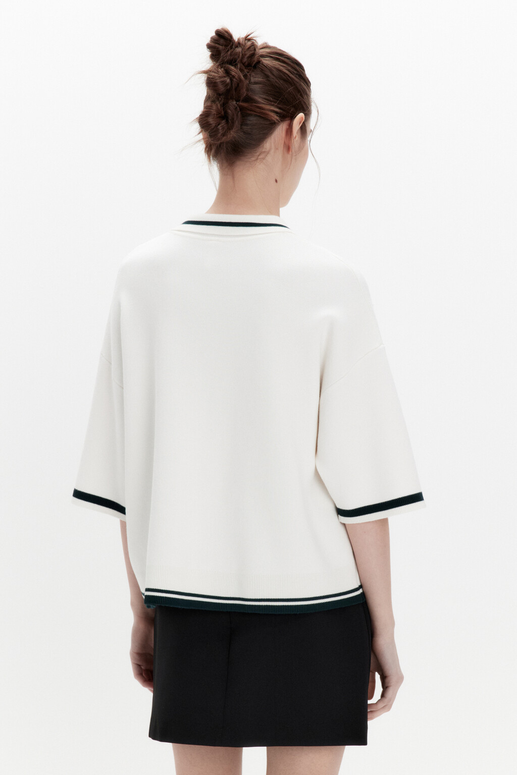 Футболка-поло вязаная с надписью на груди - цвет молочный - 7