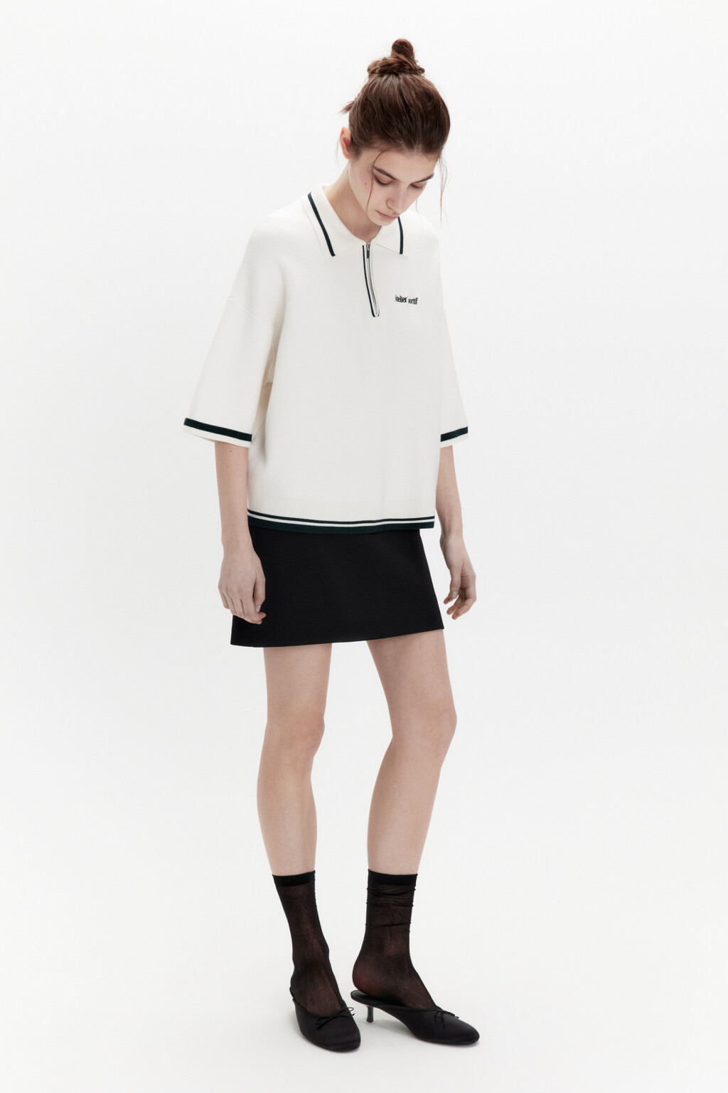 Футболка-поло вязаная с надписью на груди - цвет молочный - 8