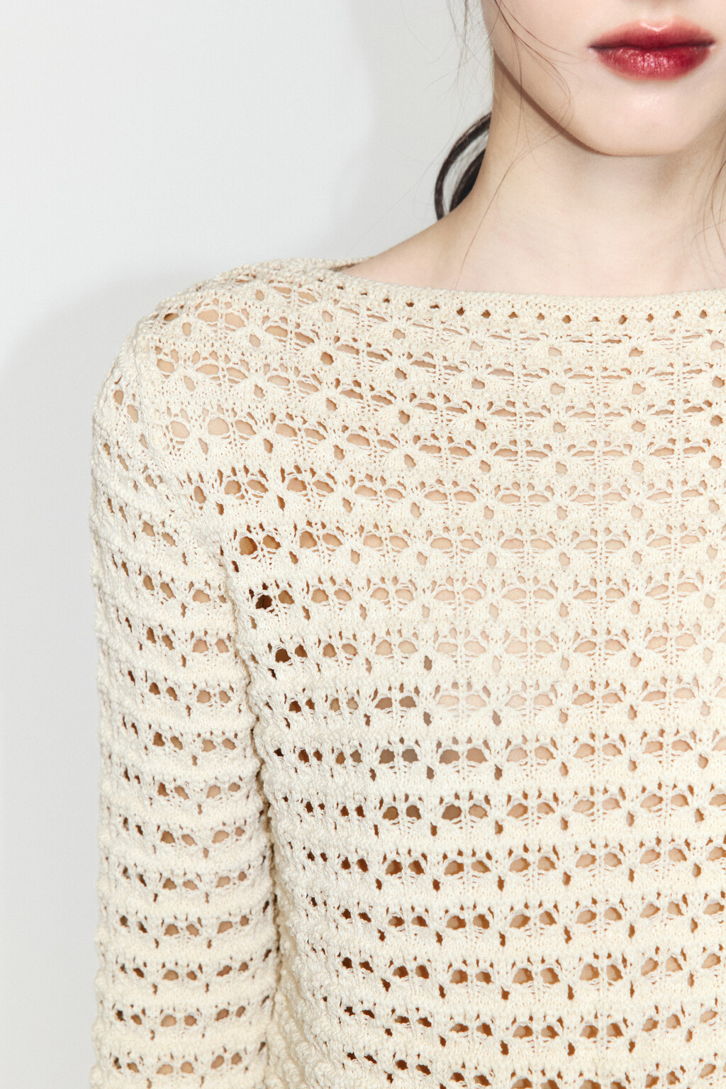 Джемпер ажурный с расклешенными рукавами - цвет бежевый - 5