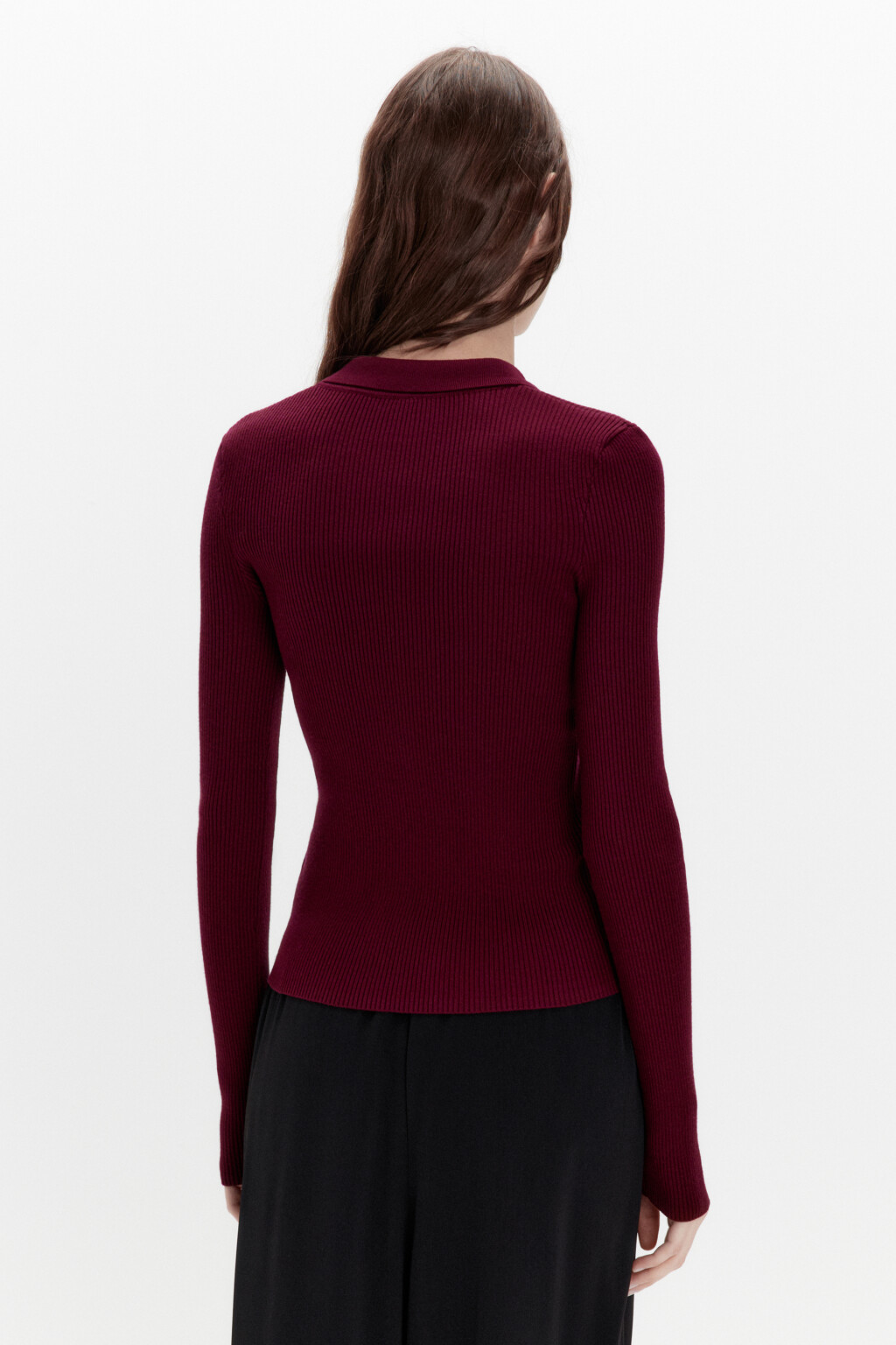 Джемпер-поло облегающий в рубчик - цвет бордовый - 4