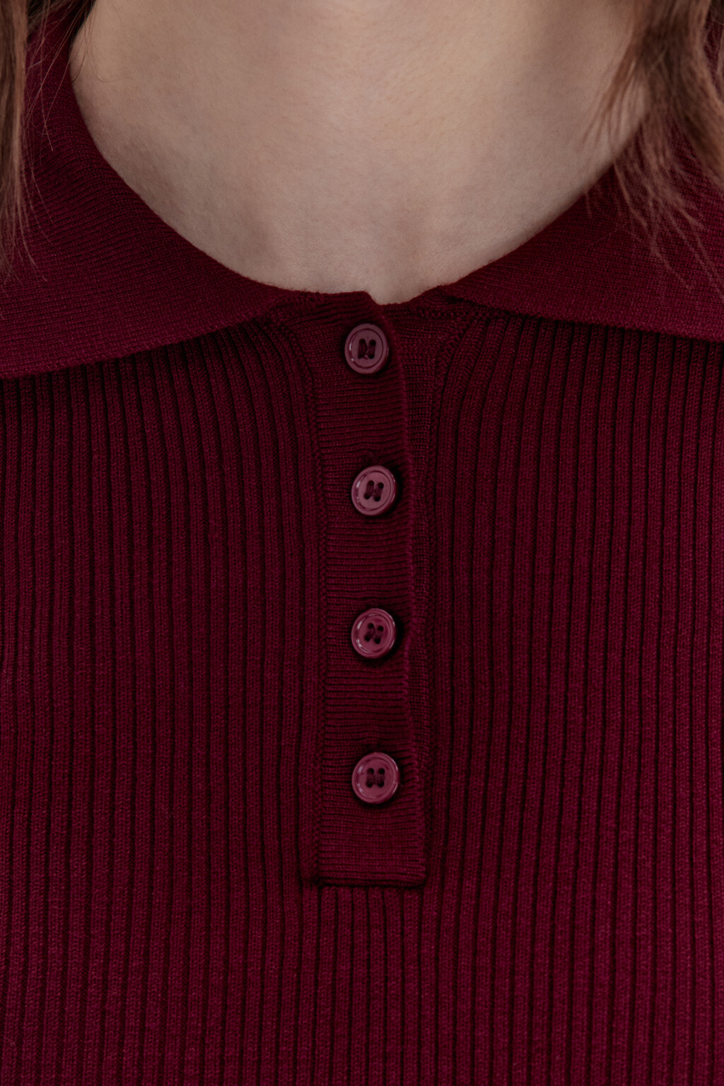 Джемпер-поло облегающий в рубчик - цвет бордовый - 6