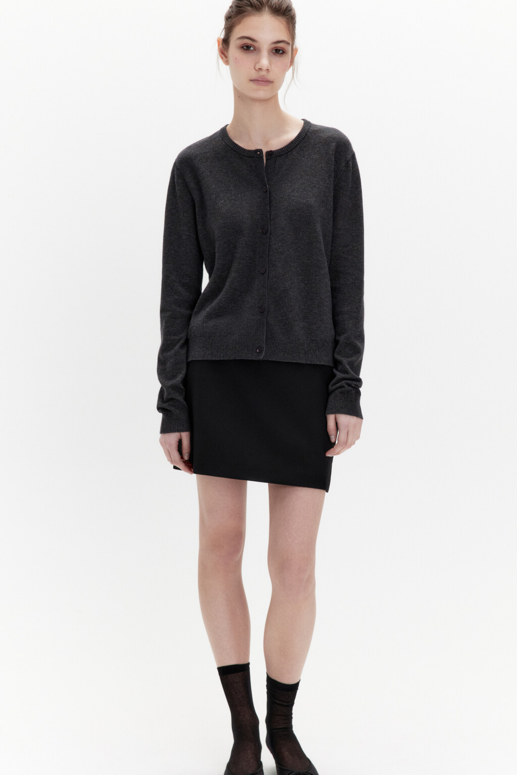 Кардиган на пуговицах с круглым вырезом - цвет серый - 1