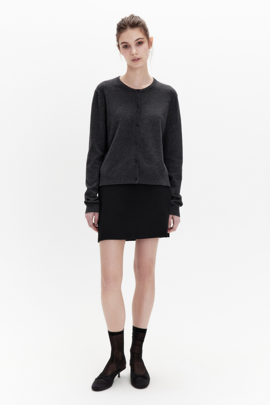 Кардиган на пуговицах с круглым вырезом - цвет серый - 4