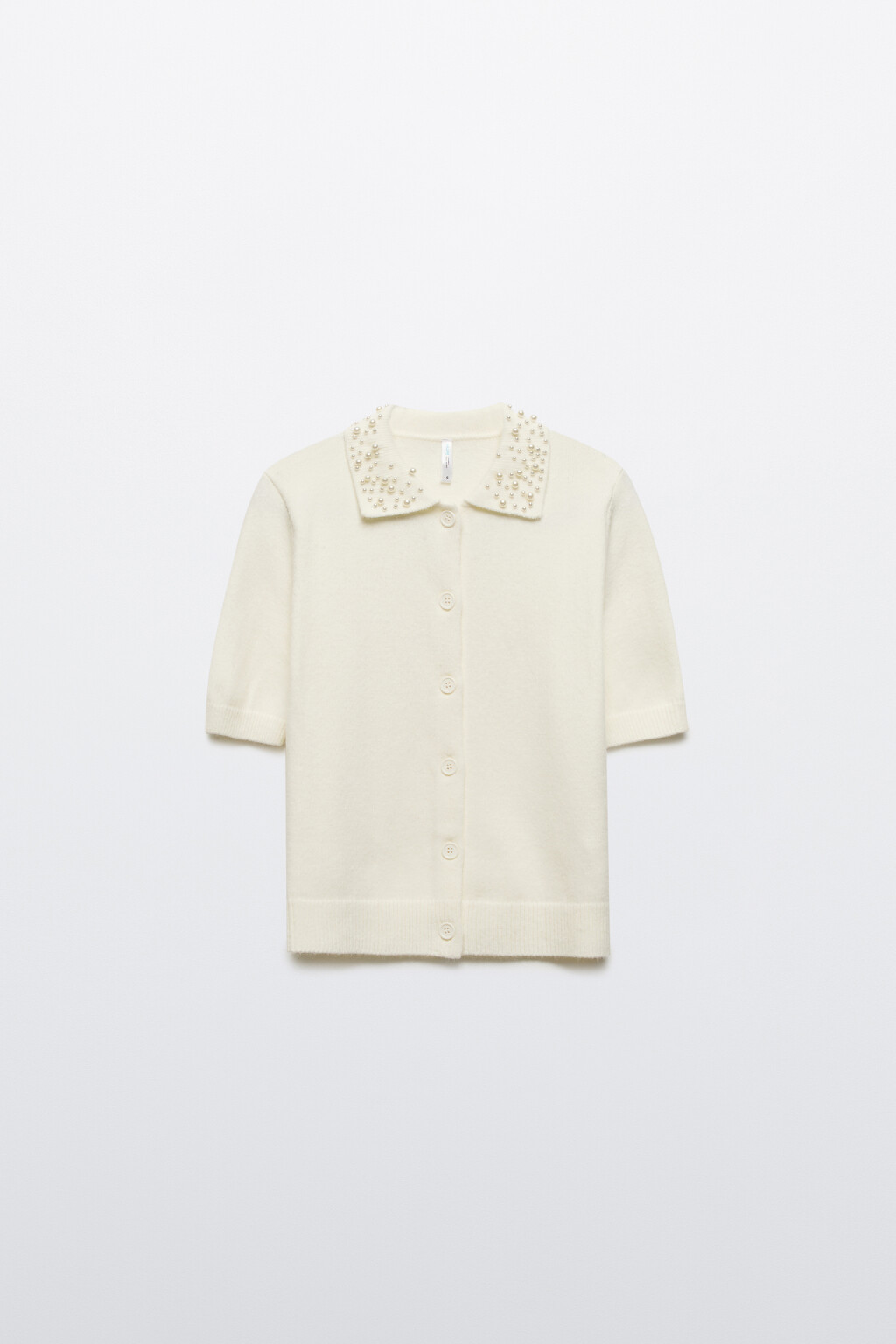 Кардиган вязаный с короткими рукавами и вышивкой - цвет молочный - 8