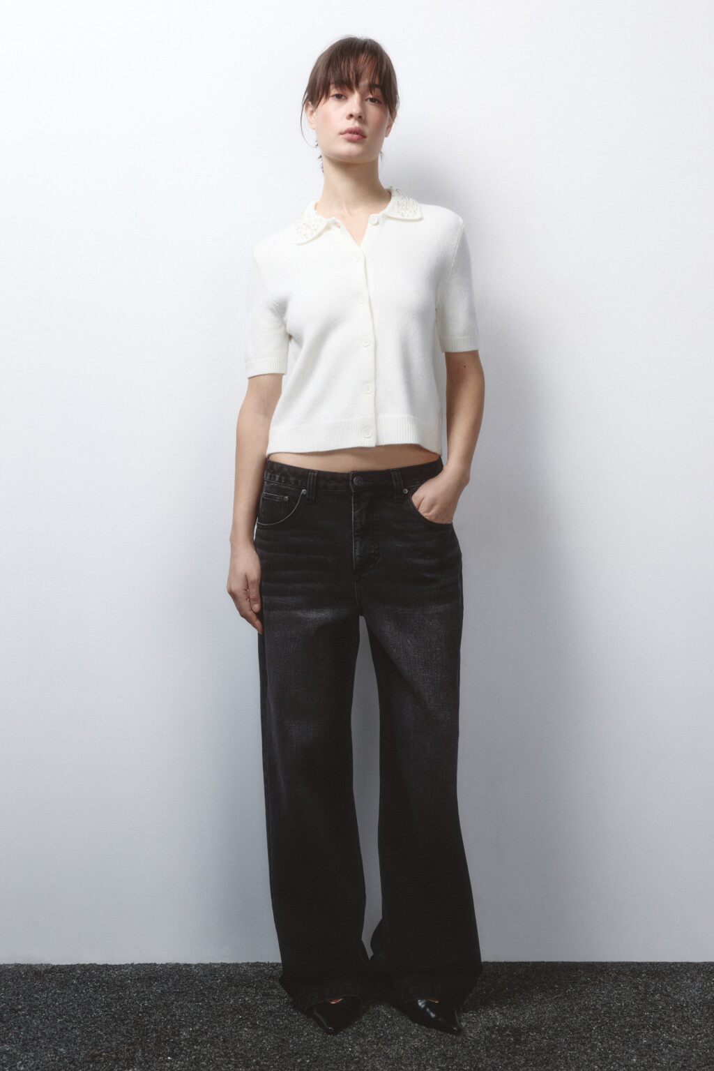 Кардиган вязаный с короткими рукавами и вышивкой - цвет молочный - 5