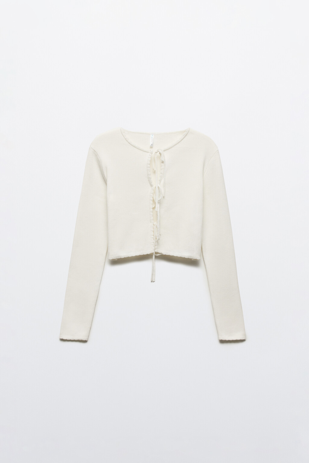 Кардиган вязаный укороченный на завязках - цвет молочный - 8