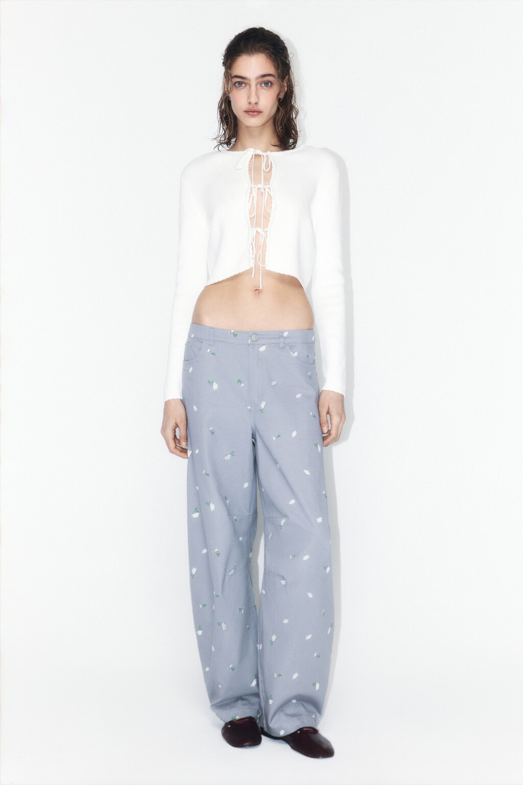 Кардиган вязаный укороченный на завязках - цвет молочный - 5