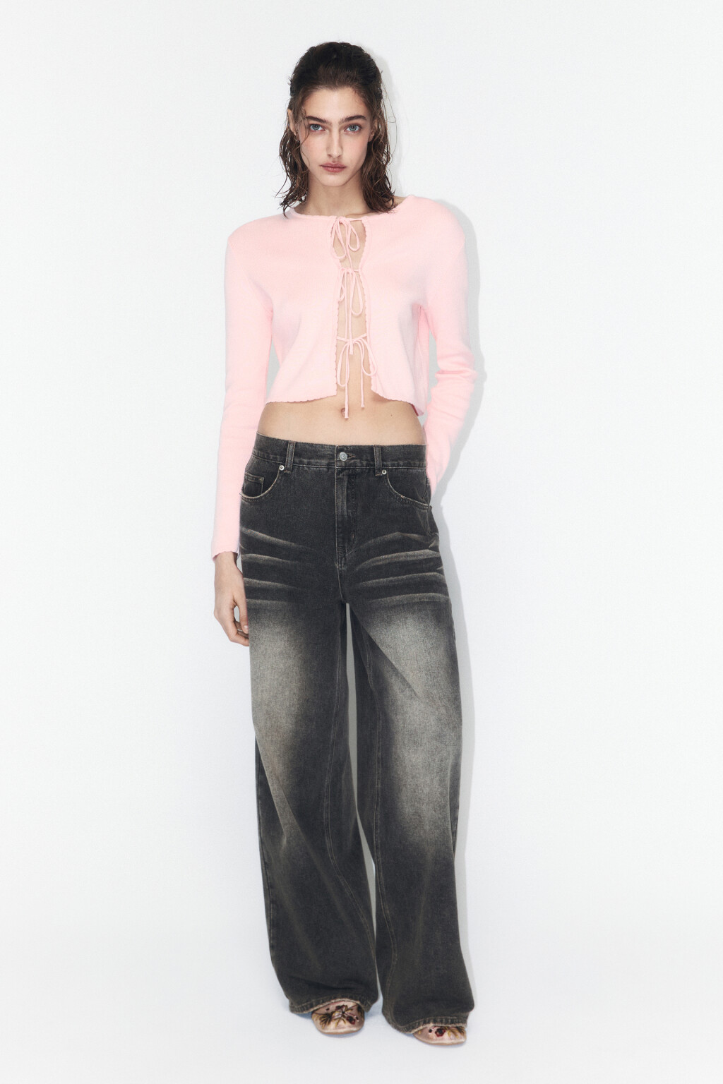 Кардиган вязаный укороченный на завязках - цвет розовый - 6