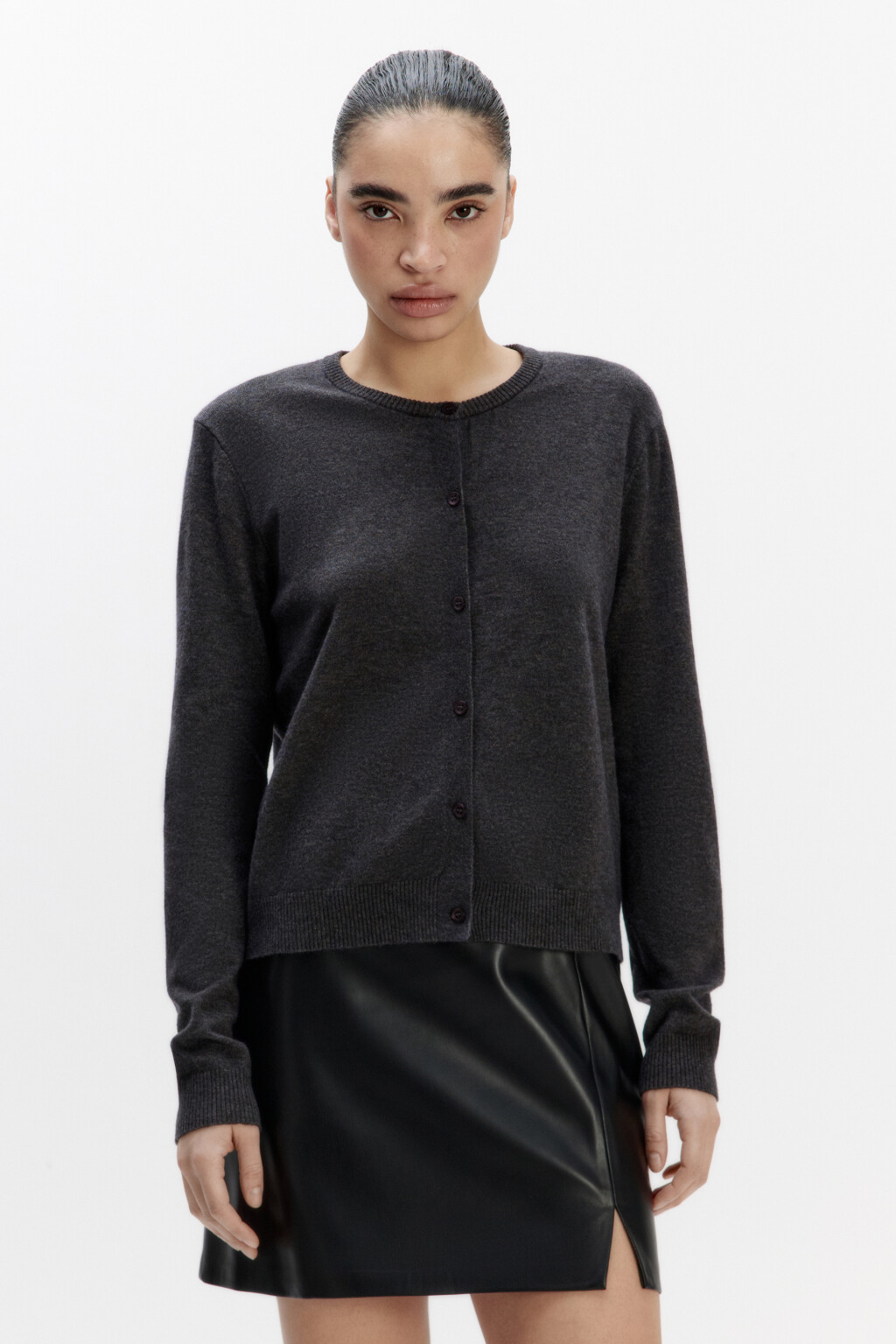 Кардиган на пуговицах с круглым вырезом - цвет серый - 2