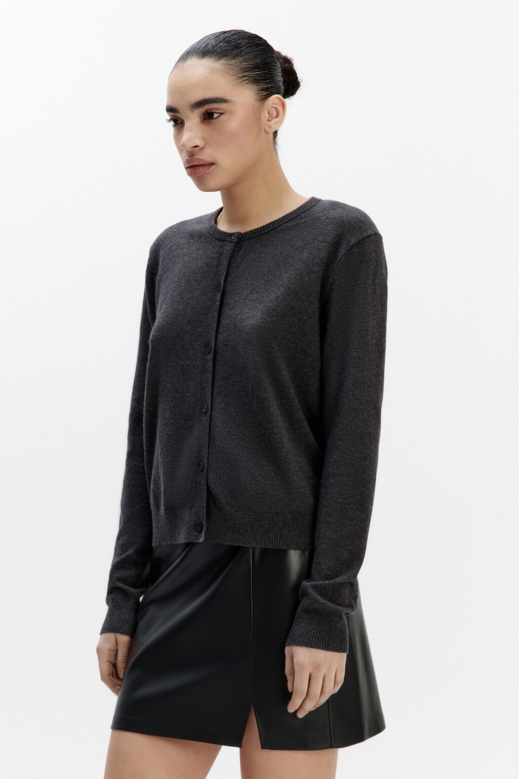 Кардиган на пуговицах с круглым вырезом - цвет серый - 3
