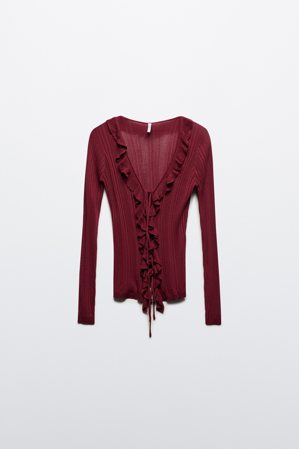 Кардиган тонкий на завязках с оборками - цвет бордовый - 7