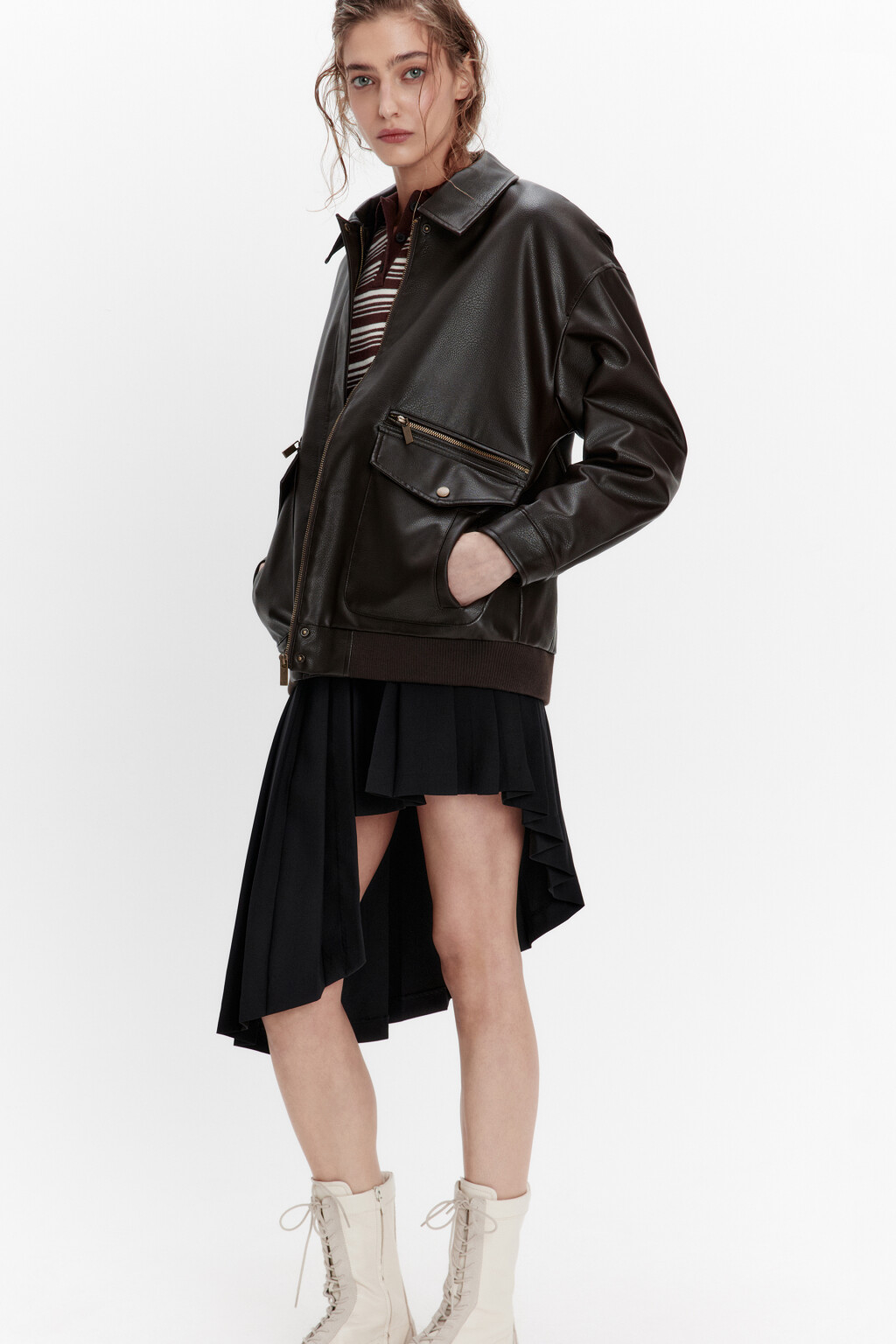 Куртка-бомбер из искусственной кожи на утеплителе - цвет коричневый - 1