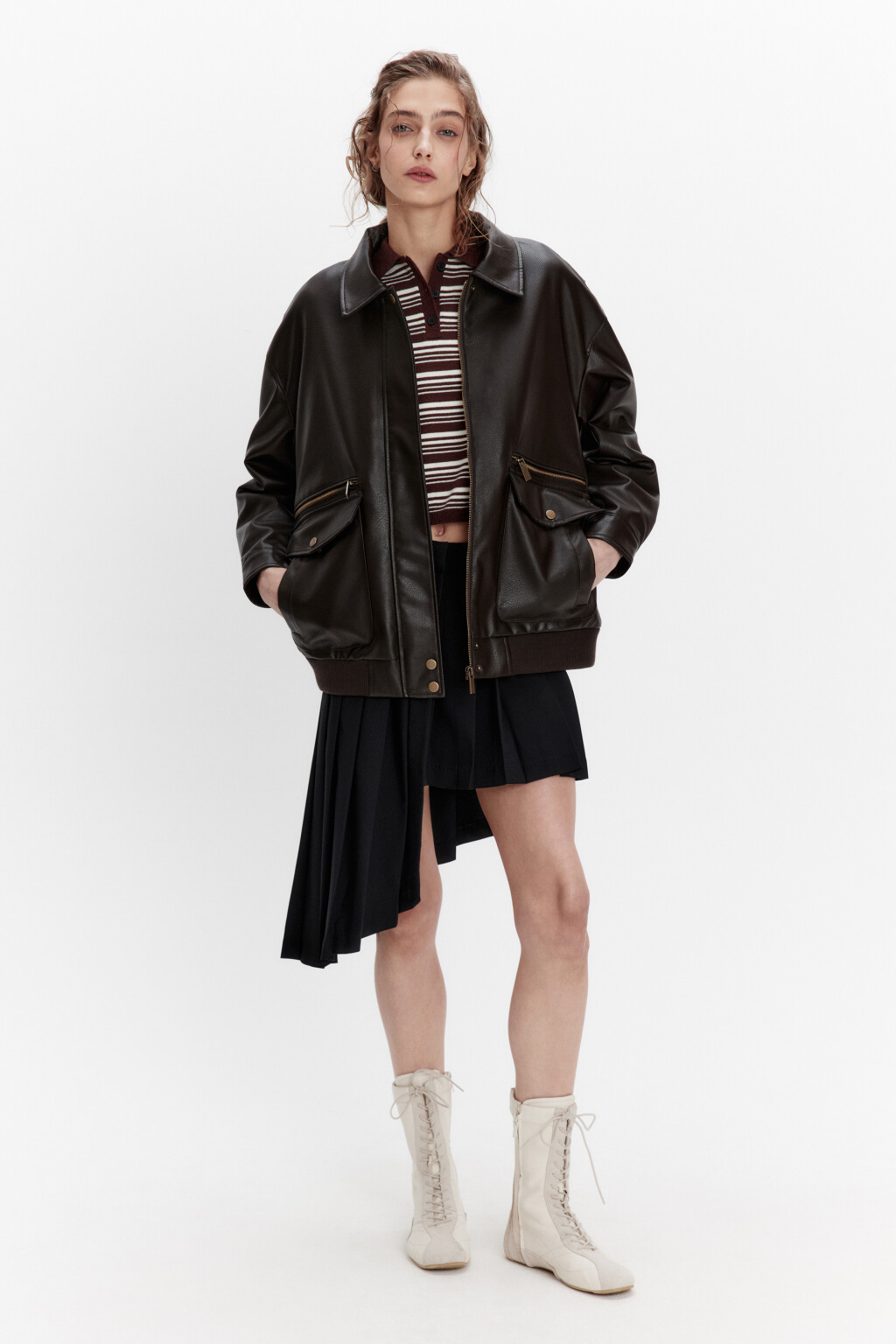 Куртка-бомбер из искусственной кожи на утеплителе - цвет коричневый - 4