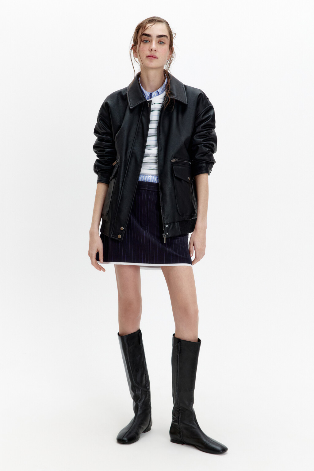 Куртка-бомбер из искусственной кожи на утеплителе - цвет черный - 5