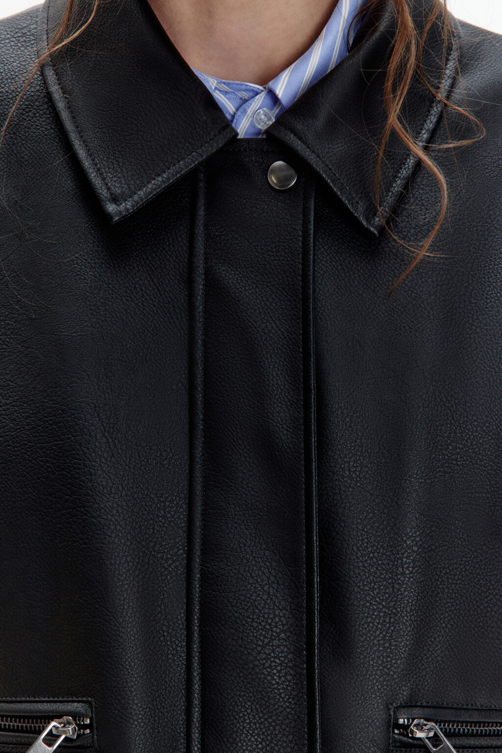 Куртка-бомбер из искусственной кожи на утеплителе - цвет черный - 6