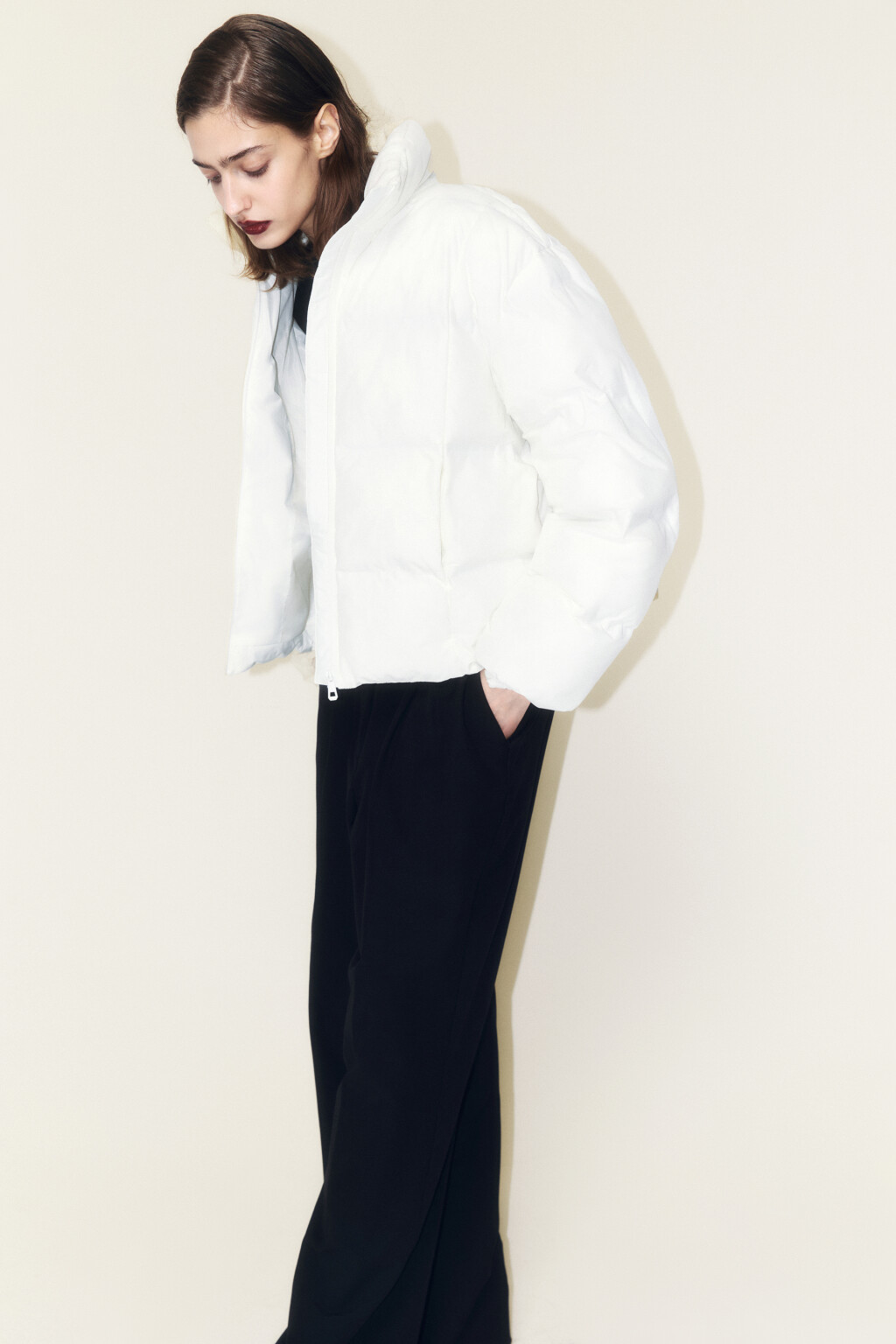 Куртка стеганая укороченная с воротником-стойкой - цвет молочный - 1