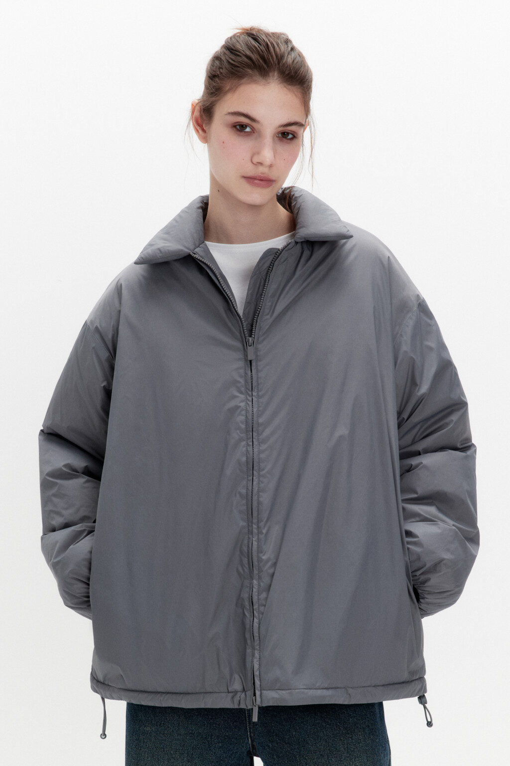 Куртка из нейлона с отложным воротником - цвет серый - 2