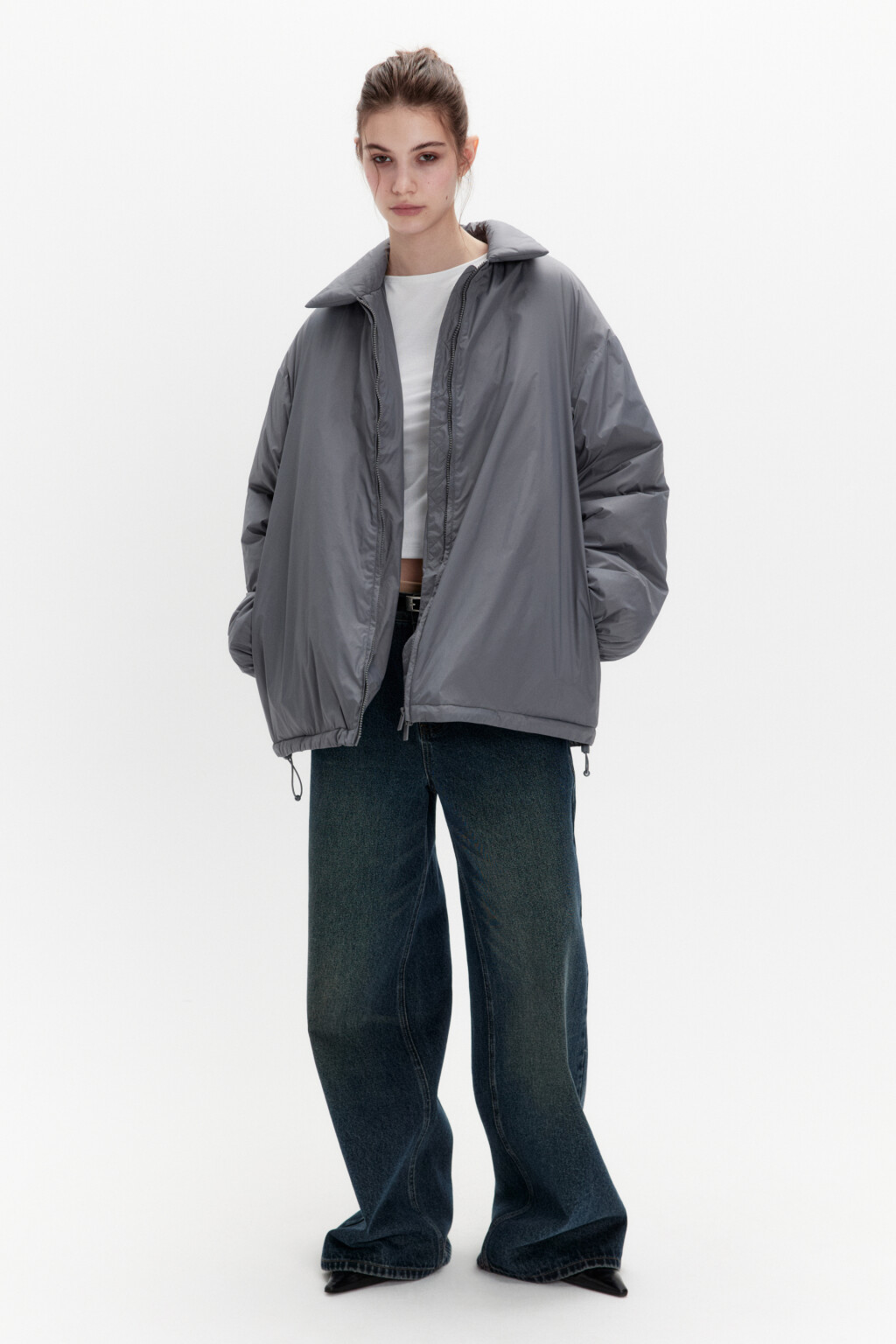 Куртка из нейлона с отложным воротником - цвет серый - 4