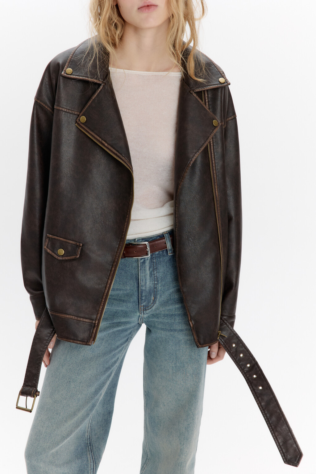 Куртка-косуха oversize в винтажном стиле - цвет коричневый - 1