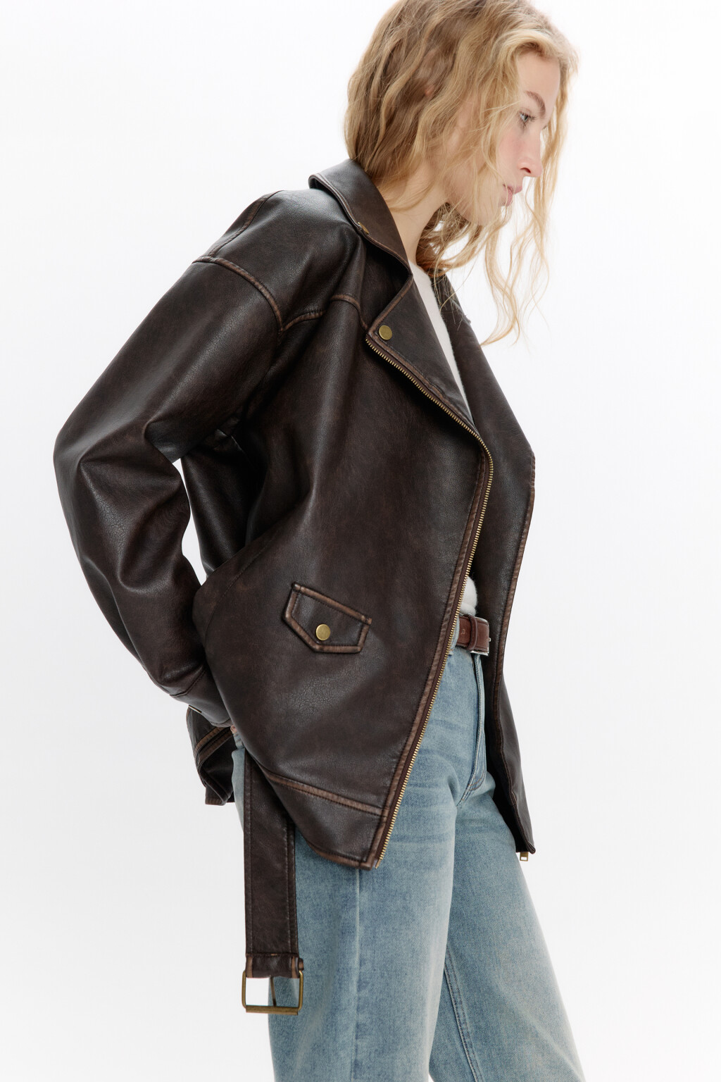 Куртка-косуха oversize в винтажном стиле - цвет коричневый - 2