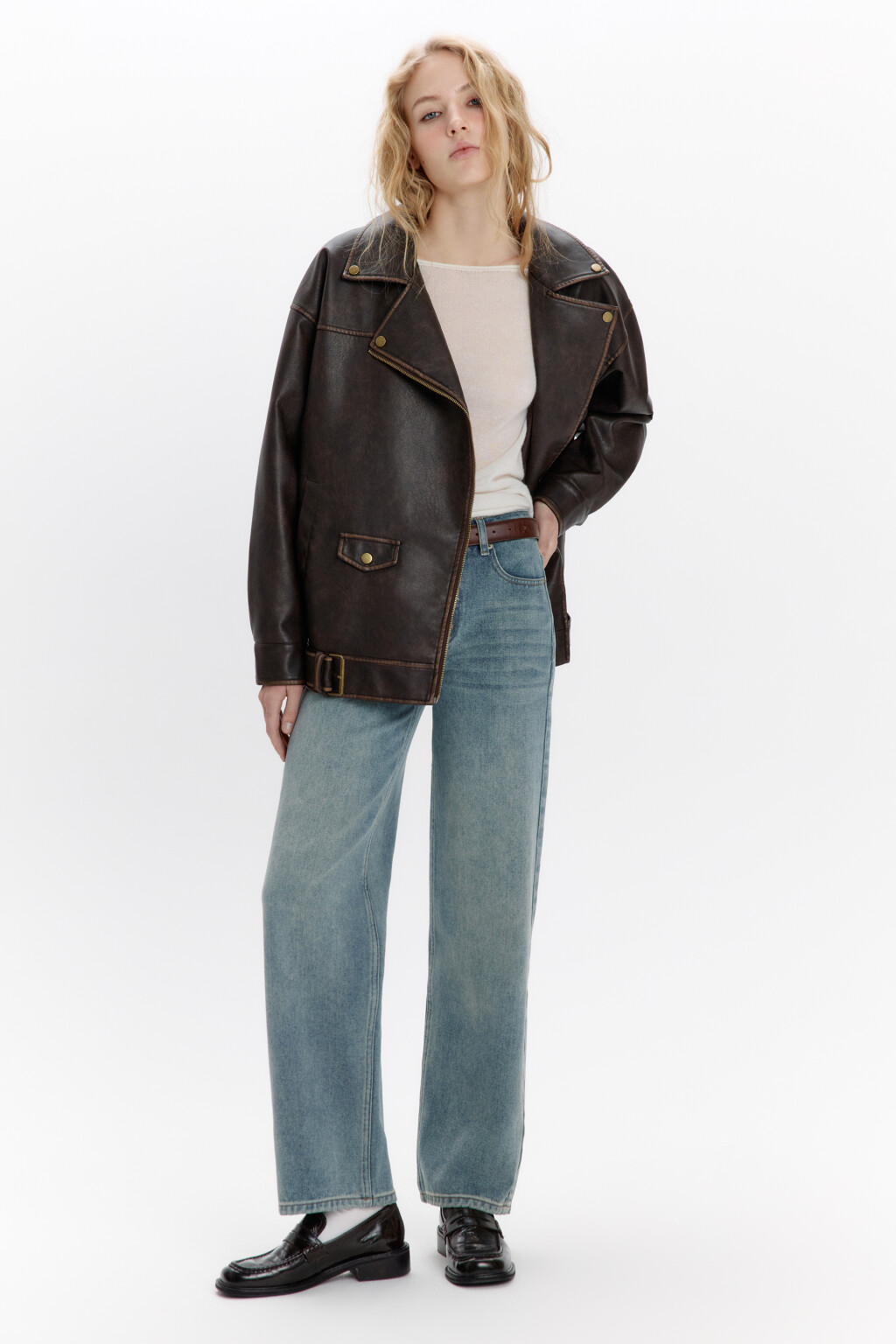 Куртка-косуха oversize в винтажном стиле - цвет коричневый - 5