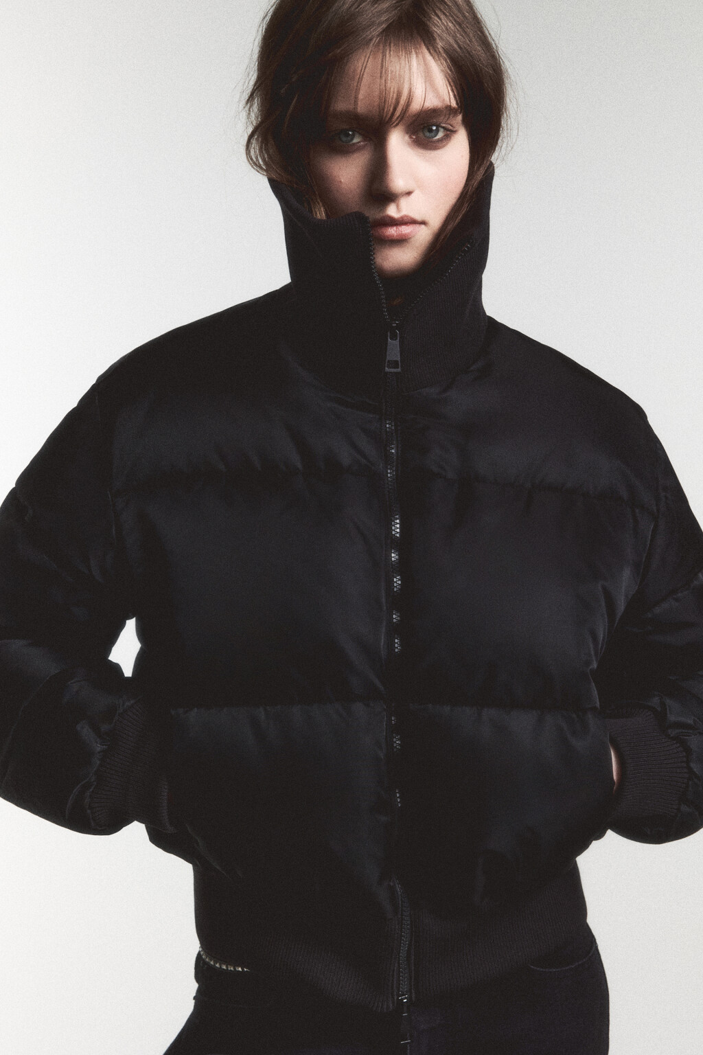 Куртка стеганая с трикотажным воротником - цвет черный - 1